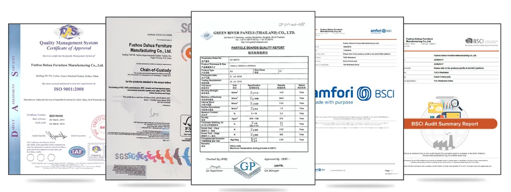 certifications of DAWAWU furniture